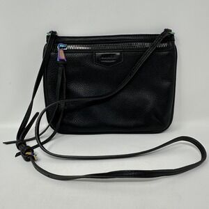 Aimee Kestenberg Crossbody‎ Purse Bag Black Pebbled Leather Rainbow Hardware Zip
